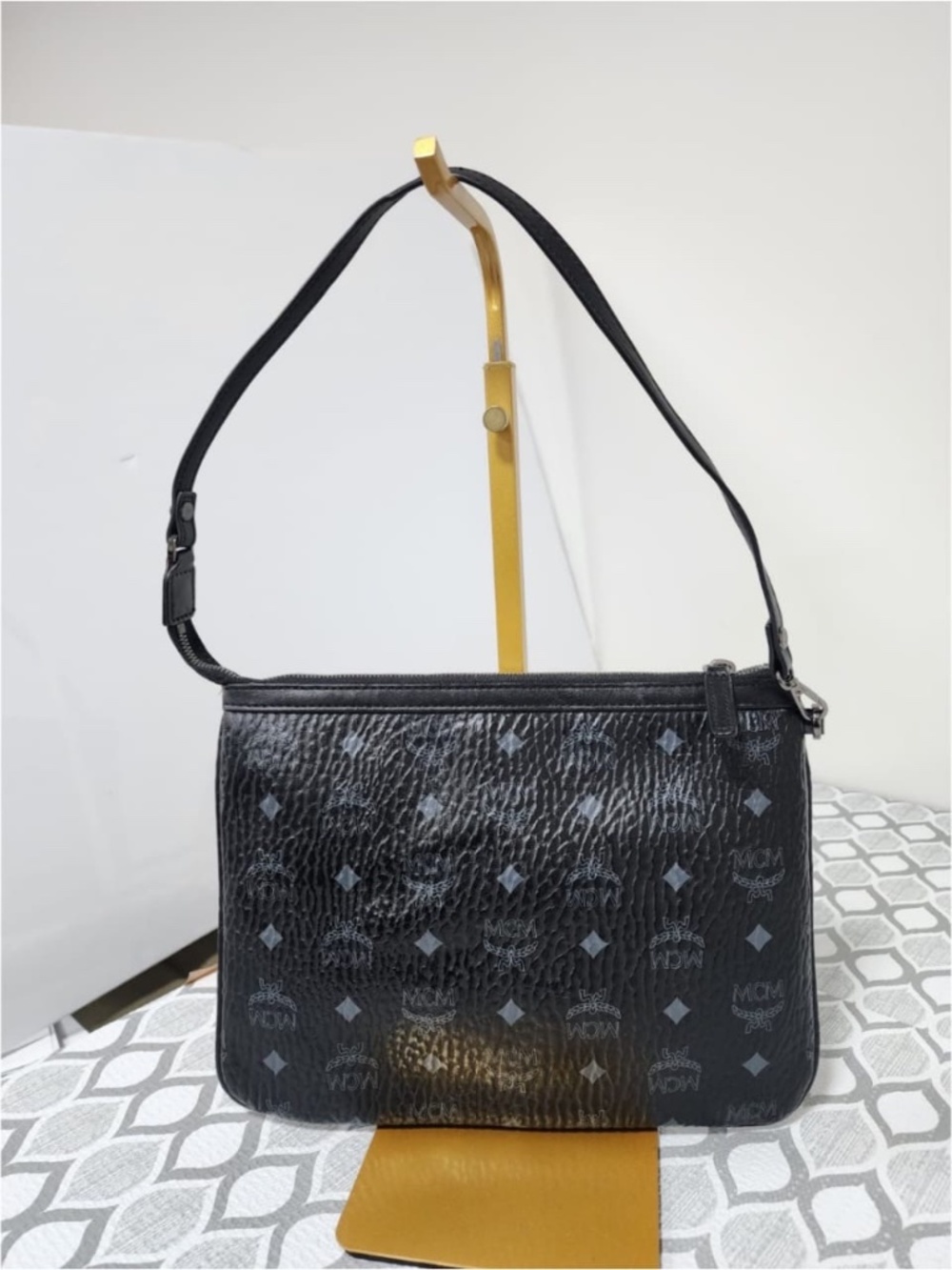 Authentic MCM Visetos Leather Pochette Shoulder Bag Black
